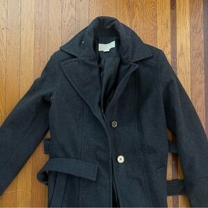 Women’s Michael Kors charcoal gray wool coat belted 2 XS EUC missing 1 button